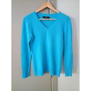Alex Marie 100%Cashmere Sweater turquoise/aqua blue spring coastal vibrant Vneck
